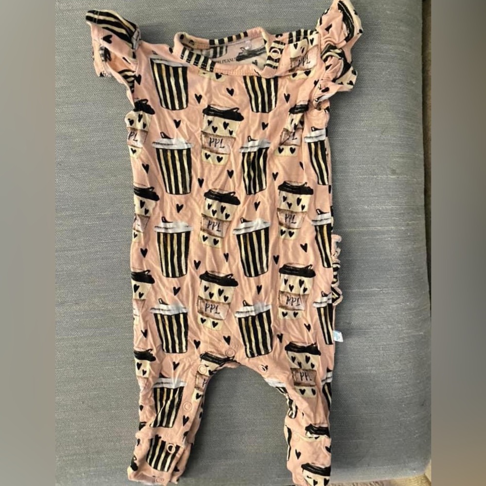 Posh Peanut Bamboo Romper - Latte Print